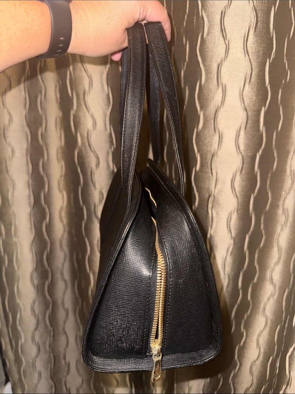 MCM Black Leather Satchel with Gold Logo Plate - Picture 10 of 13